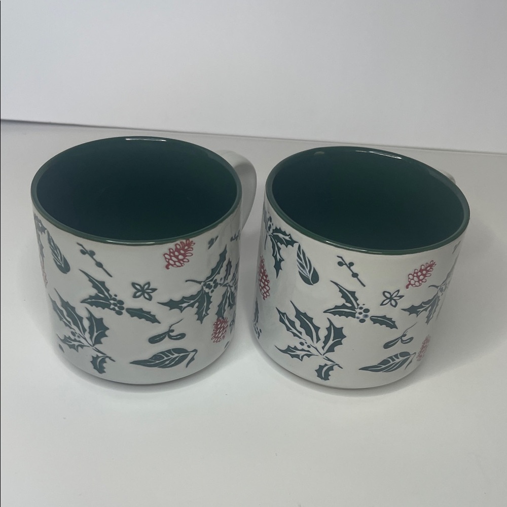 Holiday Holly Pattern Mugs‎ - Green and White